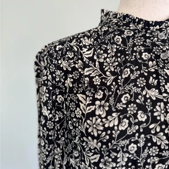 J.CREW Hadid shirt dress in a black and white bouquet print sz L - Picture 11 of 13